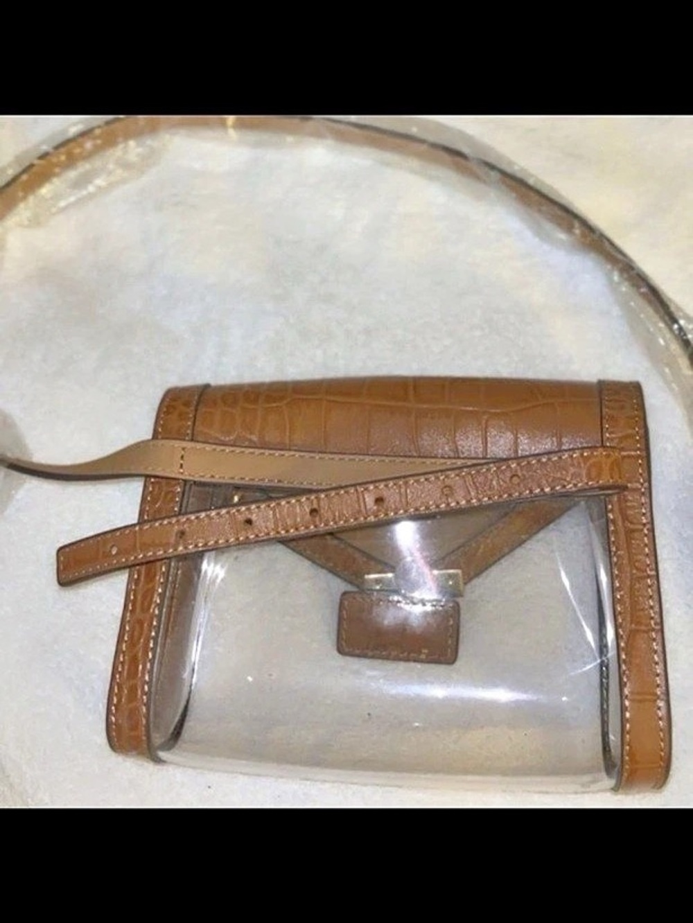 Michael Kors Whitney Large Clear and Leather Satchel Brown Clear Crossbody Bag - Picture 2 of 4